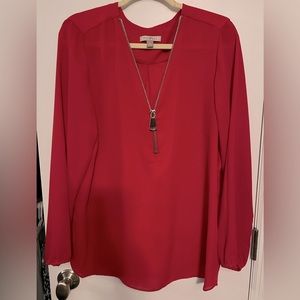 Womens XL red blouse with 1/2 zip front.